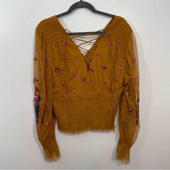 Anthropologie Smocked Tulle Blouse NWOT - Picture 7 of 7